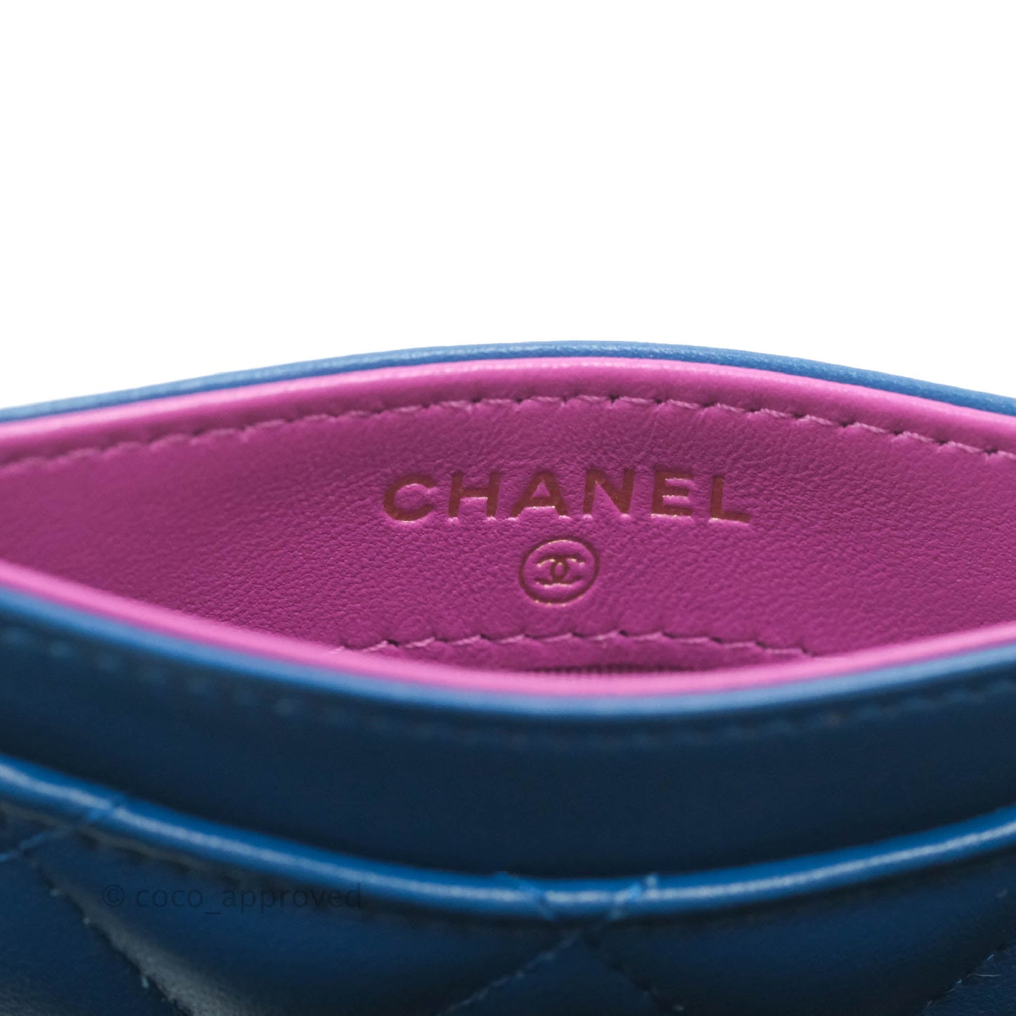 Chanel CC Card Holder Blue Lambskin Rainbow Hardware