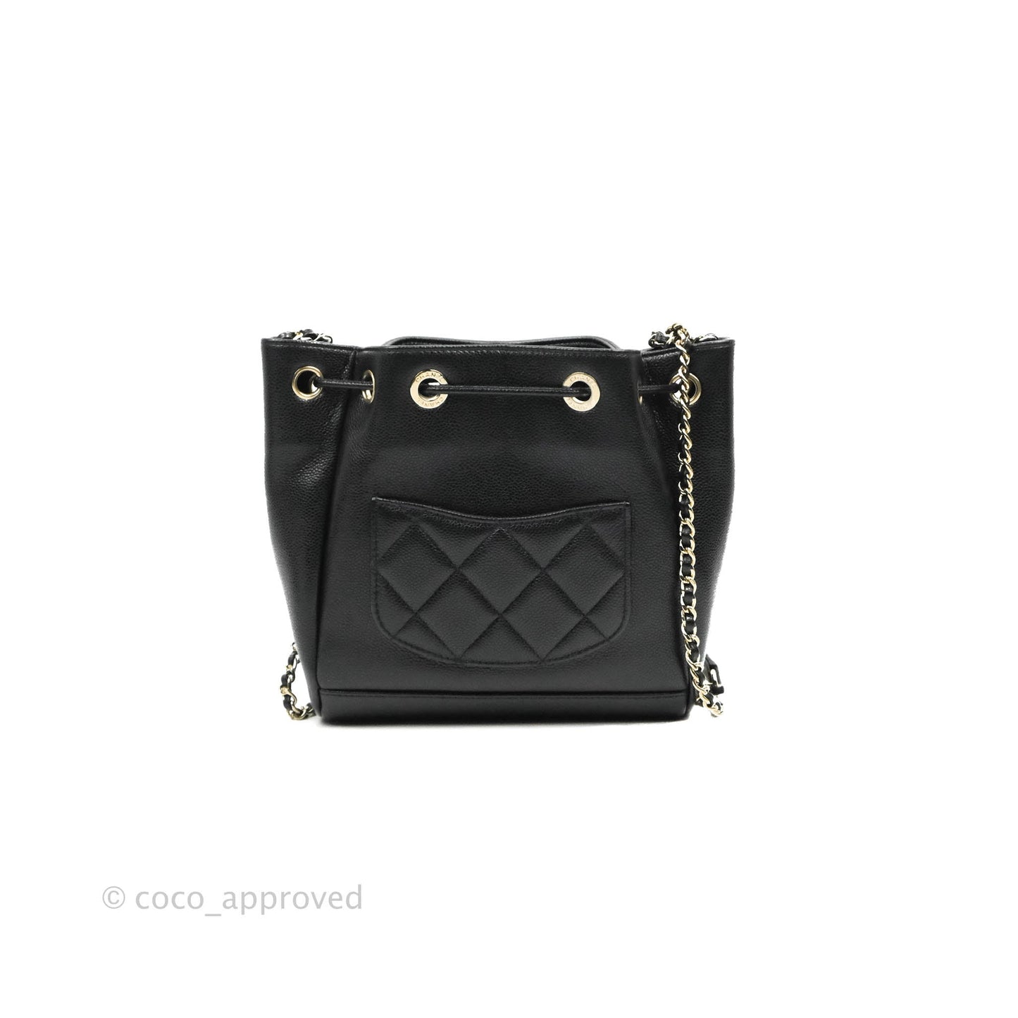 Chanel Caviar Quilted CC Pocket Bucket Bag Black Gold Hardware