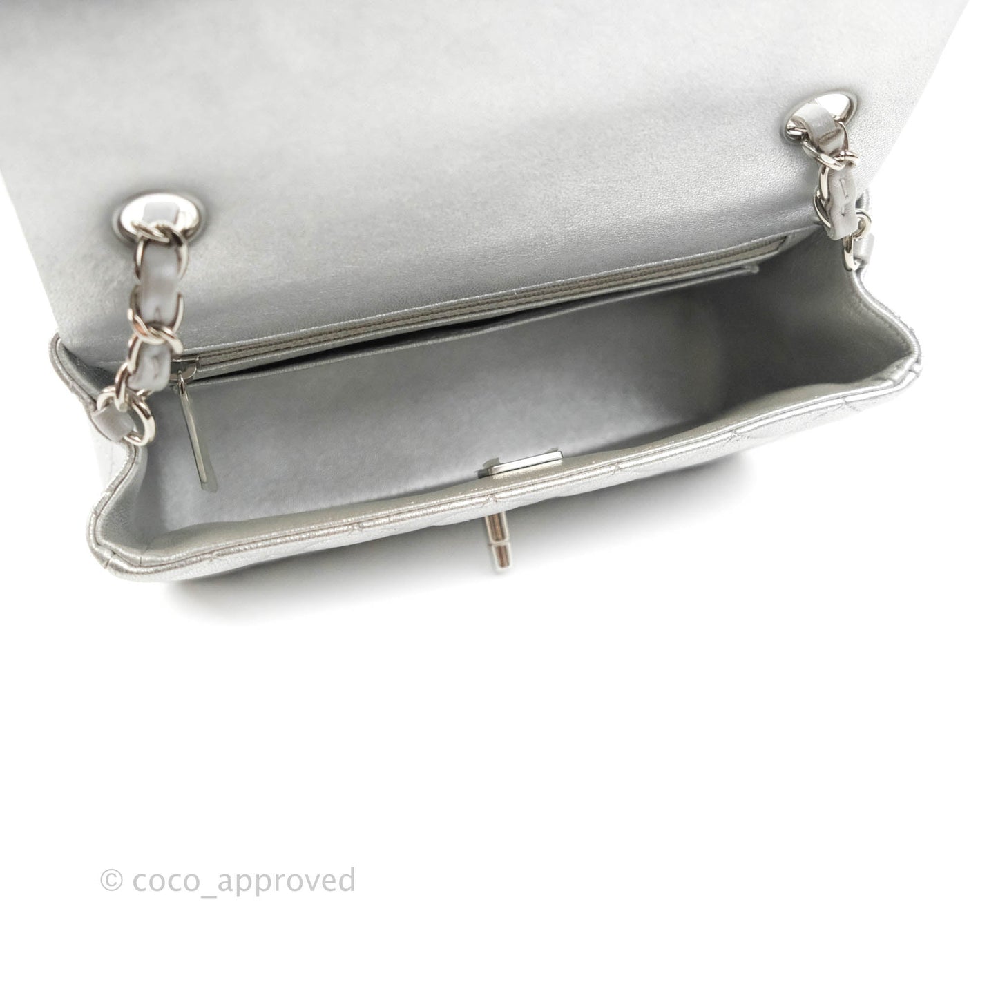 Chanel Quilted Mini Rectangular Silver Lambskin Silver Hardware