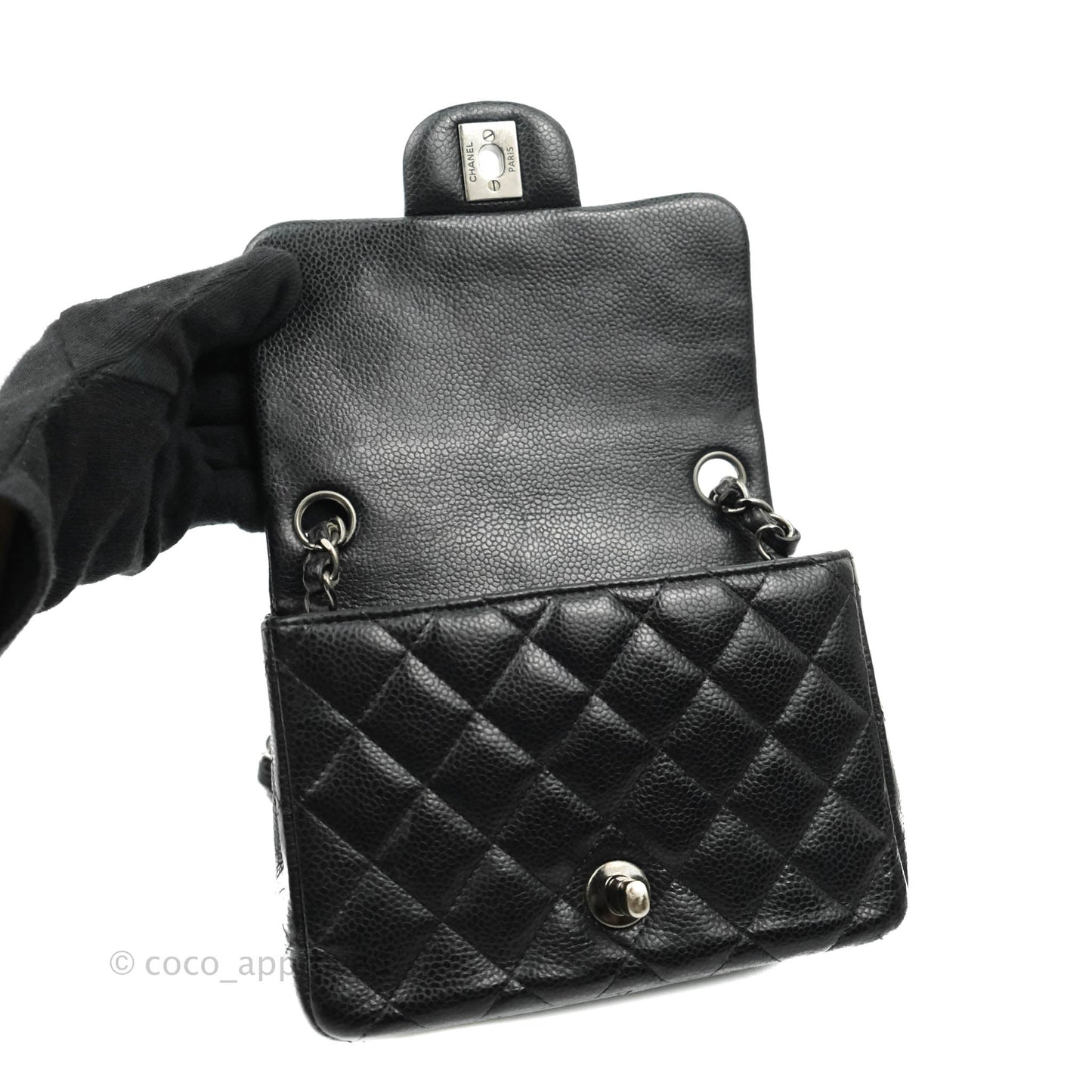 Chanel Mini Square Black Caviar Ruthenium Hardware