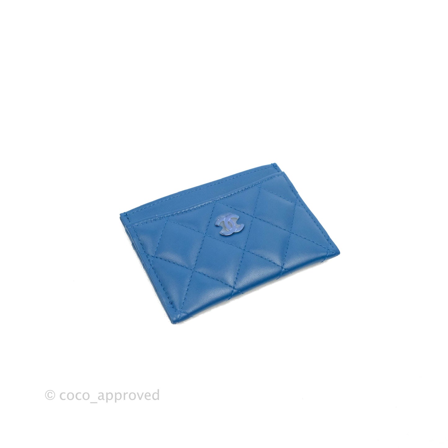 Chanel CC Card Holder Blue Lambskin Rainbow Hardware