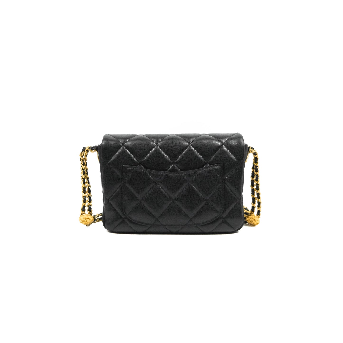Chanel Small Flap with Coin Charm Black Caviar Aged Gold Hardware 22A