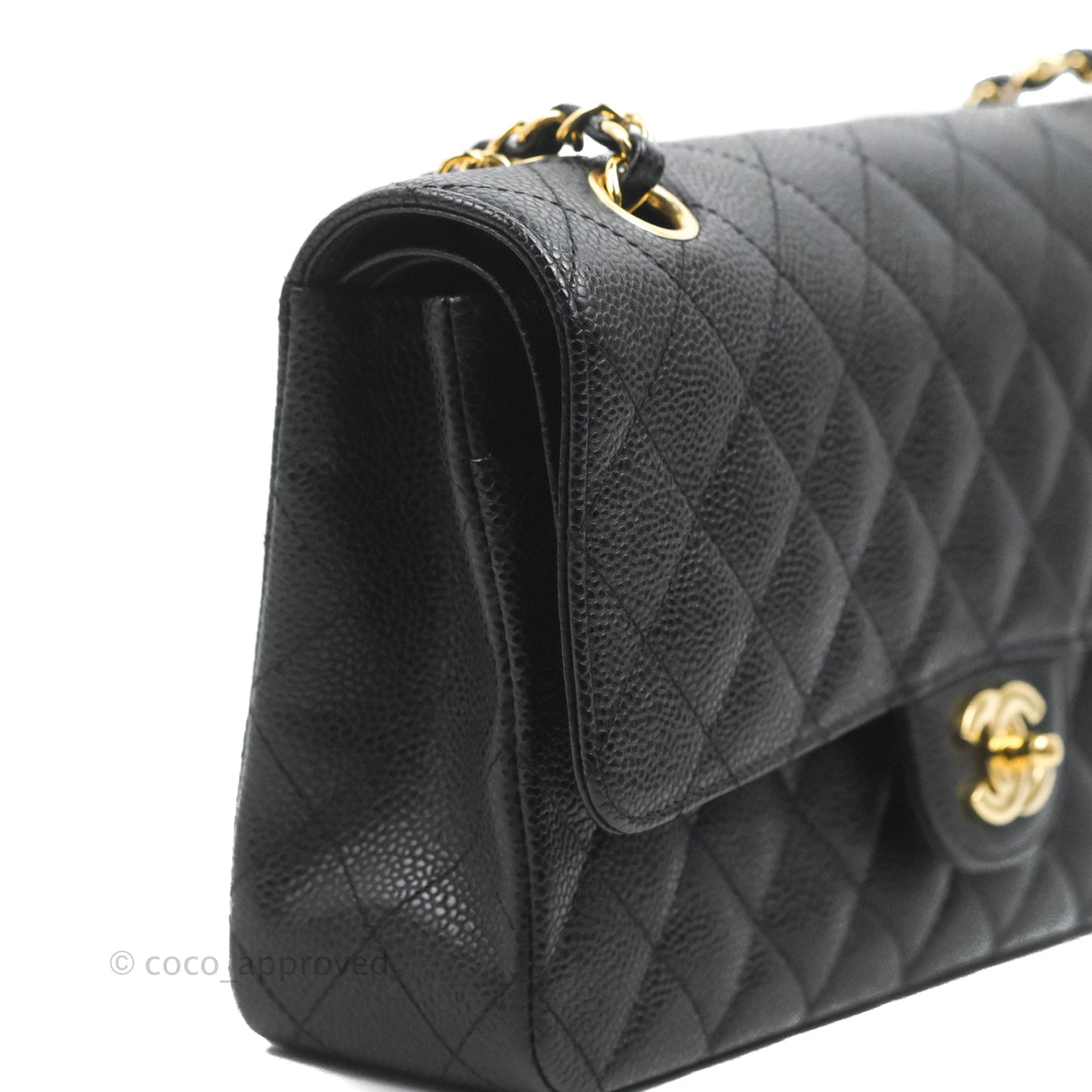 Chanel Quilted Classic M/L Medium Flap Black Caviar Gold Hardware