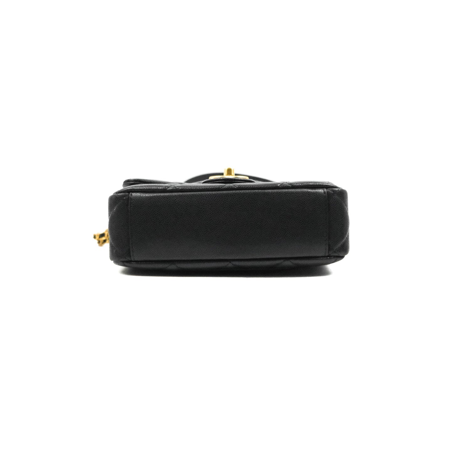 Chanel Small Flap with Coin Charm Black Caviar Aged Gold Hardware 22A