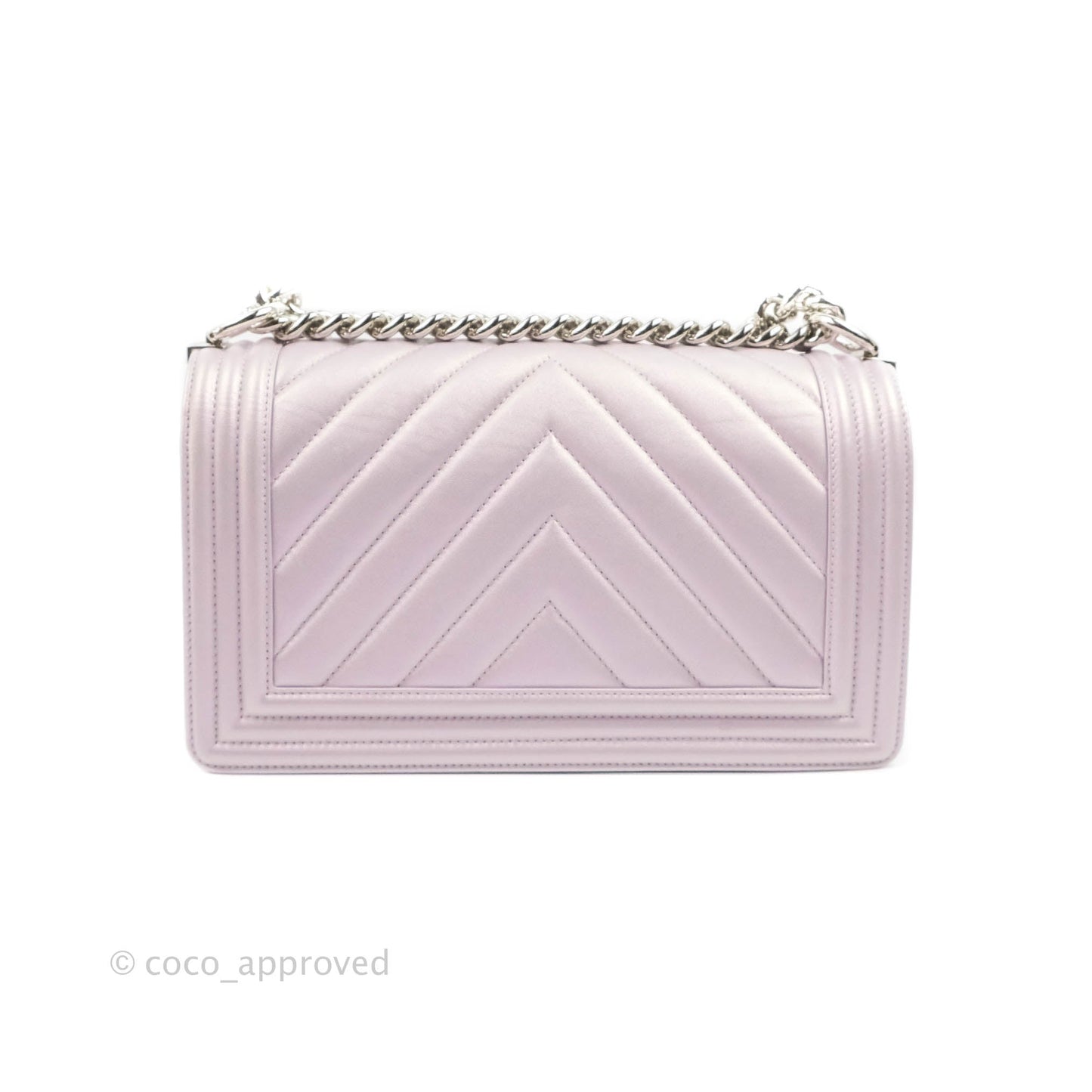 Chanel Medium Boy Chevron Iridescent Lilac Calfskin Silver Hardware