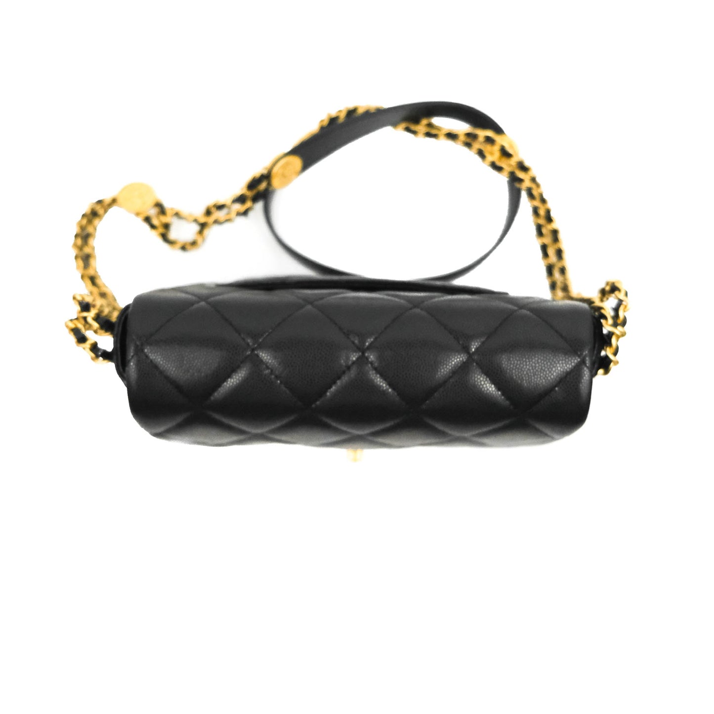 Chanel Small Flap with Coin Charm Black Caviar Aged Gold Hardware 22A