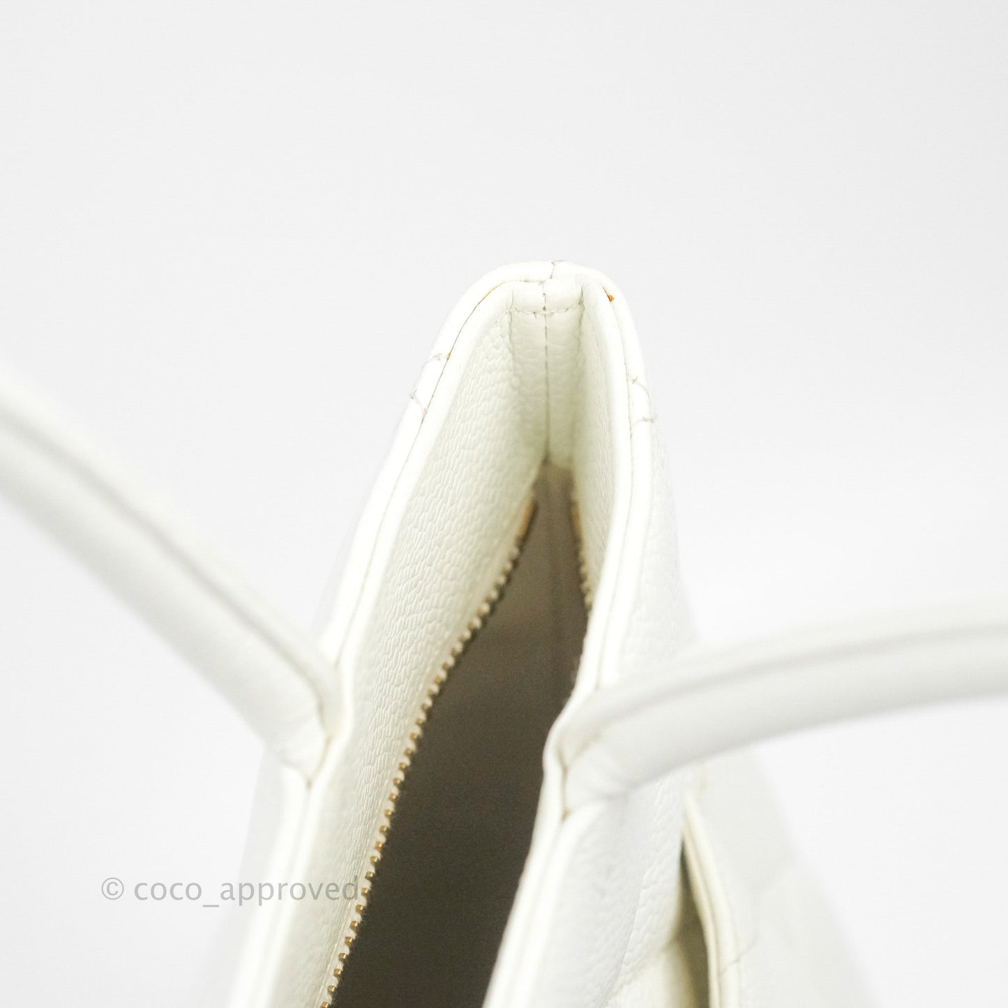 Chanel Vintage Medallion CC White Caviar Tote Bag Gold Hardware