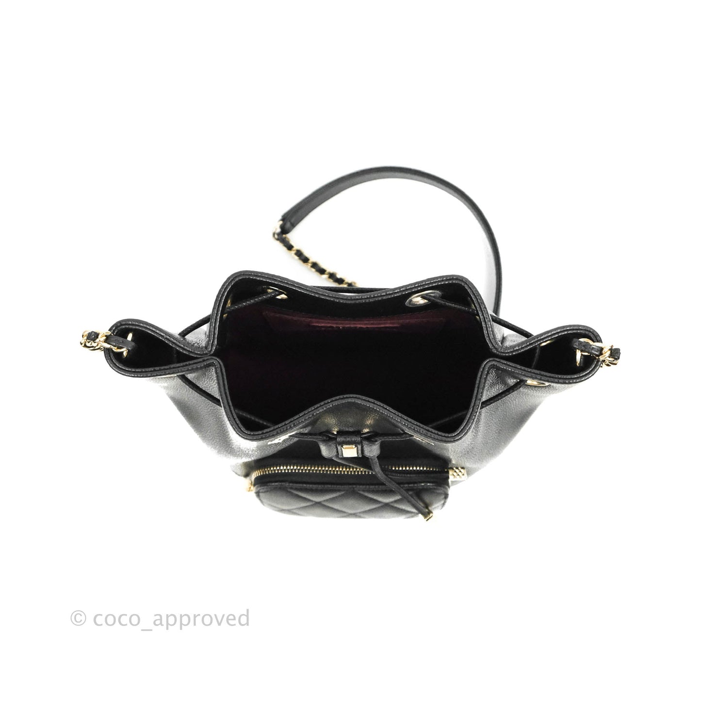 Chanel Caviar Quilted CC Pocket Bucket Bag Black Gold Hardware