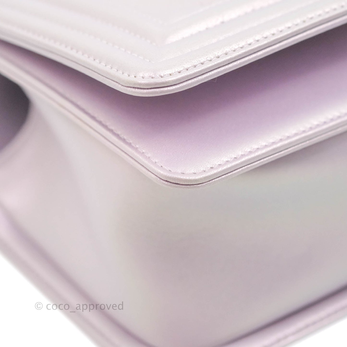 Chanel Medium Boy Chevron Iridescent Lilac Calfskin Silver Hardware