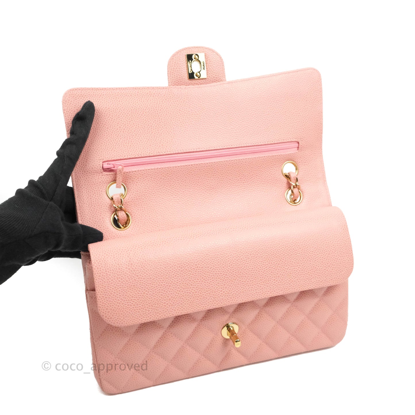 Chanel Vintage Classic M/L Medium Flap Quilted Pink Caviar 24K Gold Hardware