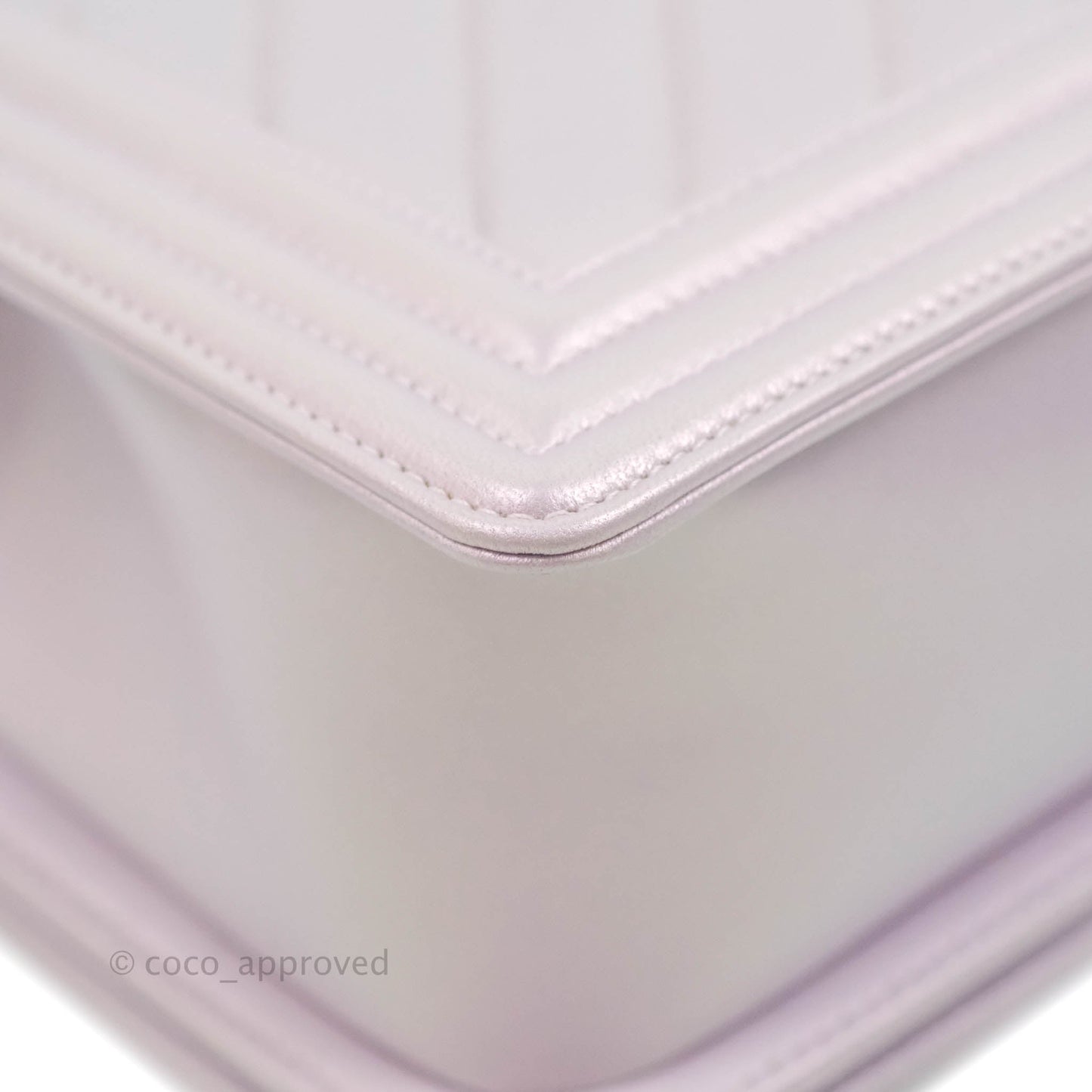 Chanel Medium Boy Chevron Iridescent Lilac Calfskin Silver Hardware