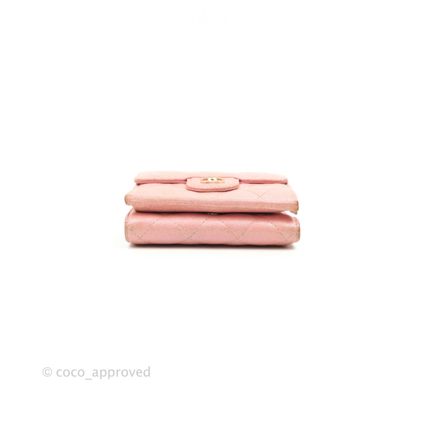 Chanel Quilted Small Classic Flap Trifold Wallet Iridescent Pink Caviar Gold Hardware