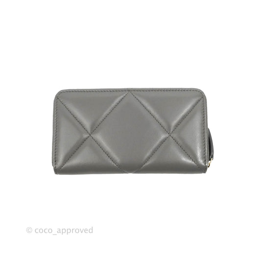 Chanel Quilted 19 Zipped Wallet Grey Lambskin