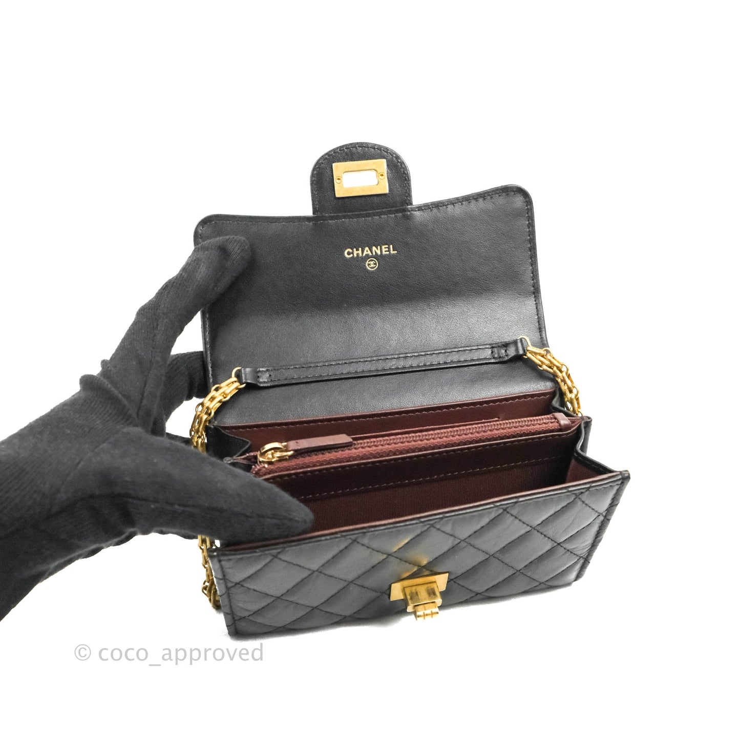 Chanel Reissue 2.55 Clutch With Chain Black Crumpled Calfskin Aged Gold Hardware