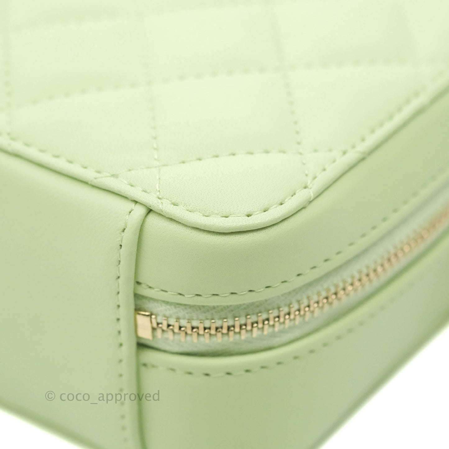 Chanel Mini Pearl Crush Quilted Camera Case Pastel Green Lambskin Aged Gold Hardware