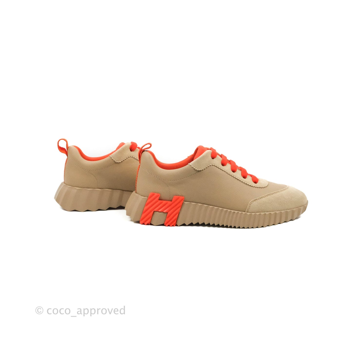 Hermès Bouncing Sneaker Beige Sarrasin / Orange Sanguine Goatskin Size 35.5
