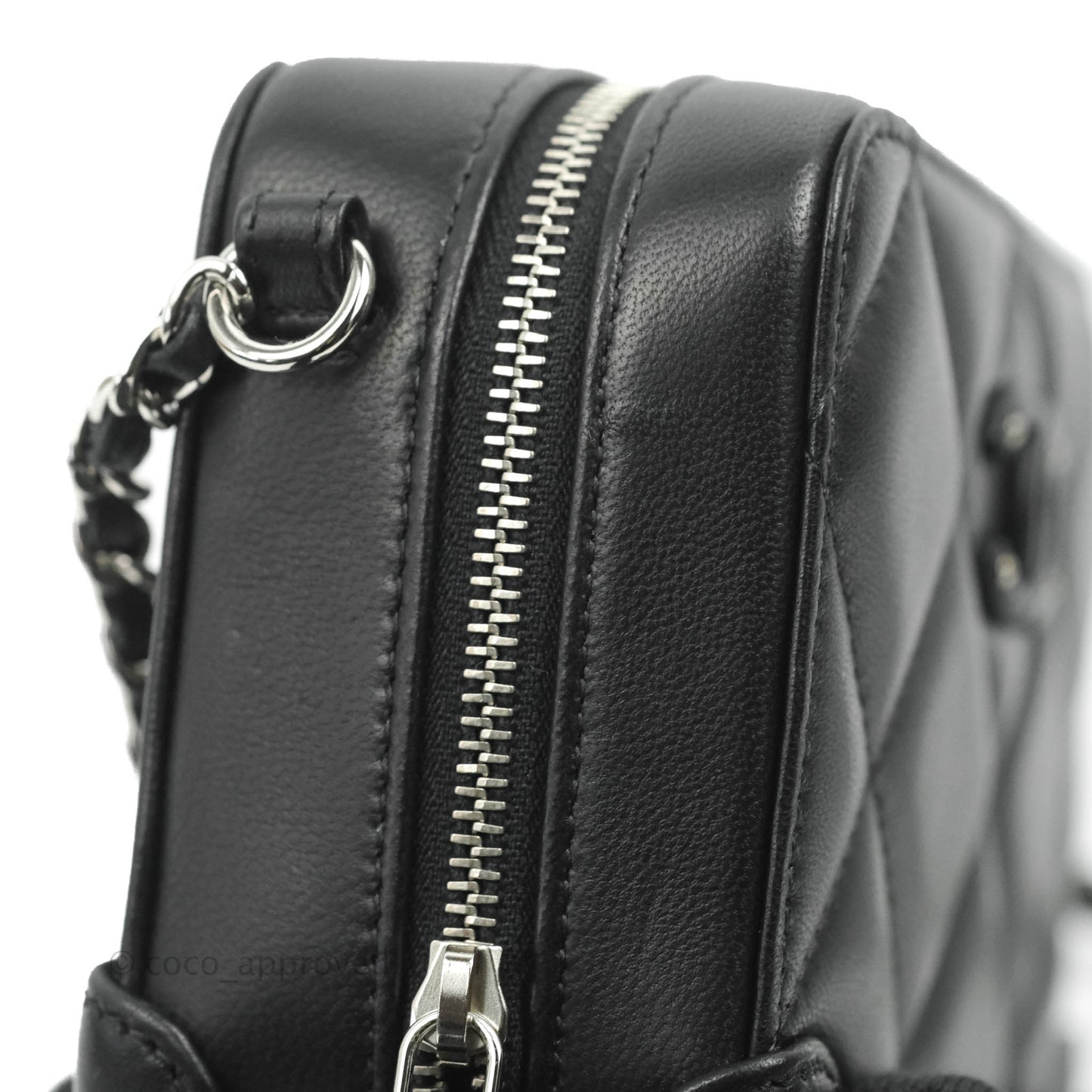 Chanel Mini Quilted Camera Case Black Lambskin Silver Hardware