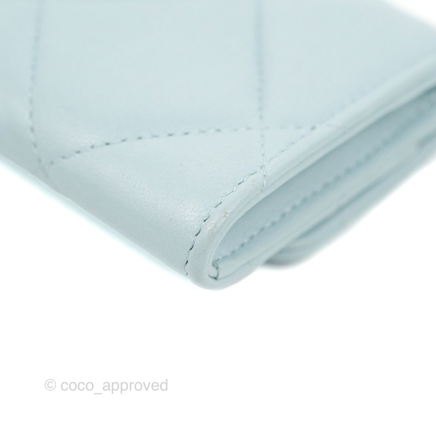 Chanel 19 Quilted Flap Card Holder Light Blue Lambskin