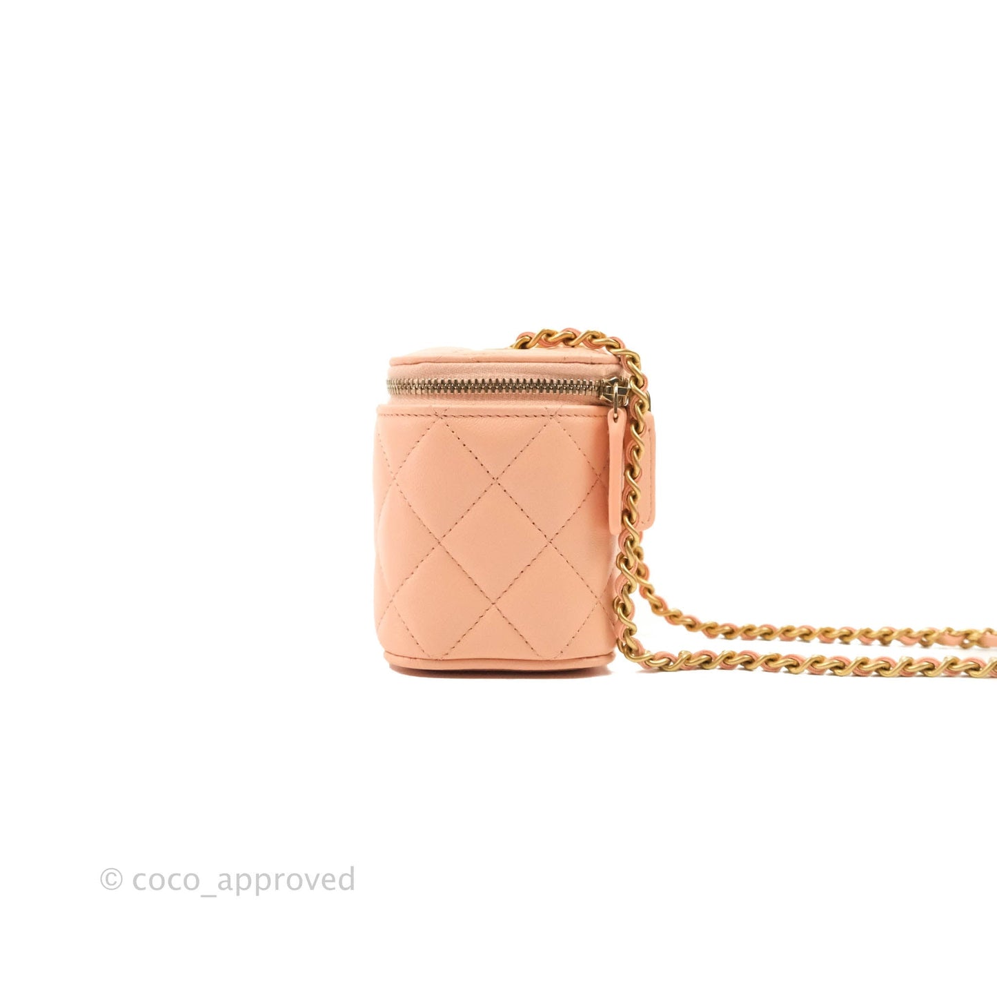 Chanel Classic Mini Pearl Crush Vanity With Chain Pink Lambskin Aged Gold Hardware