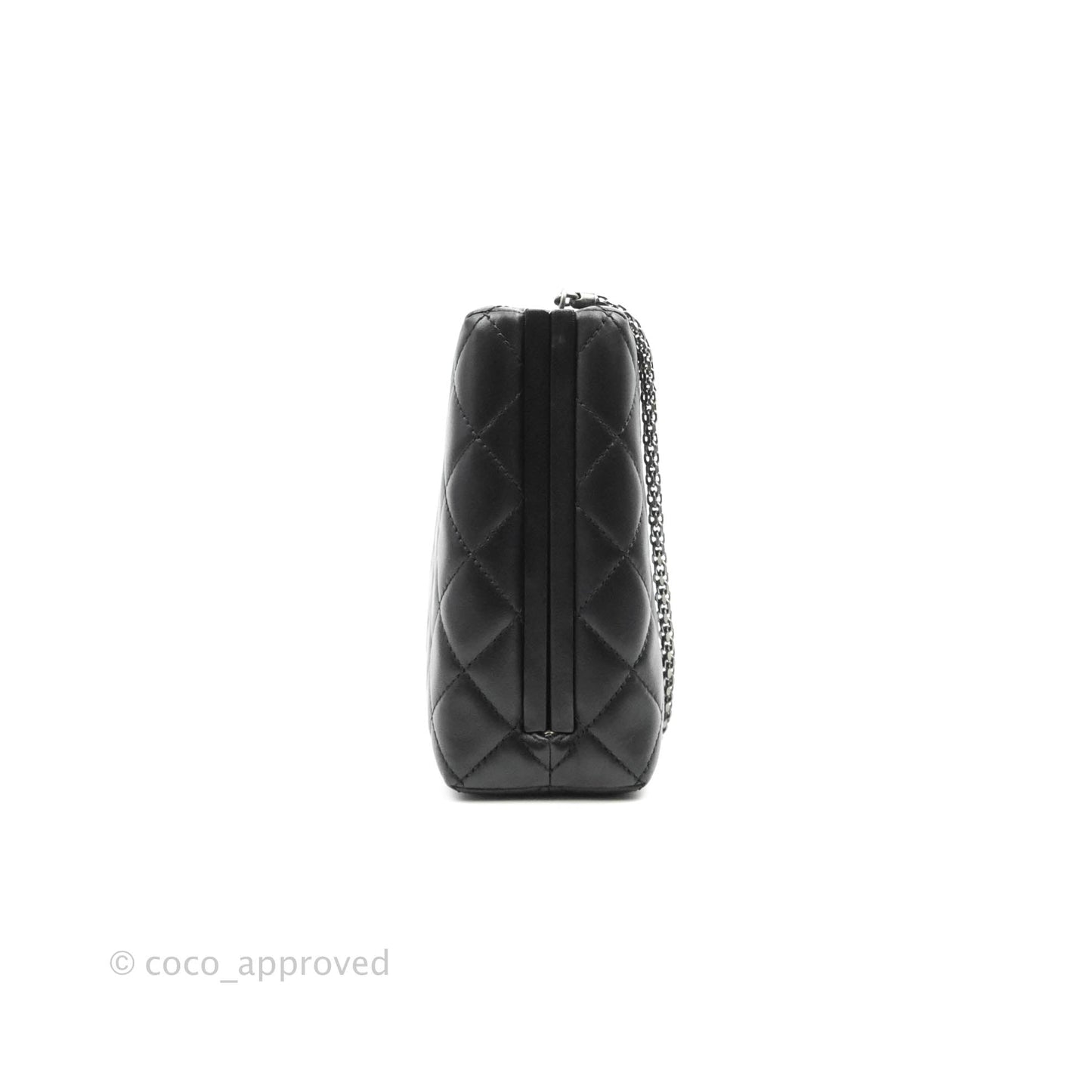 Chanel Quilted CC Kisslock Box With Chain Black Lambskin Ruthenium Hardware