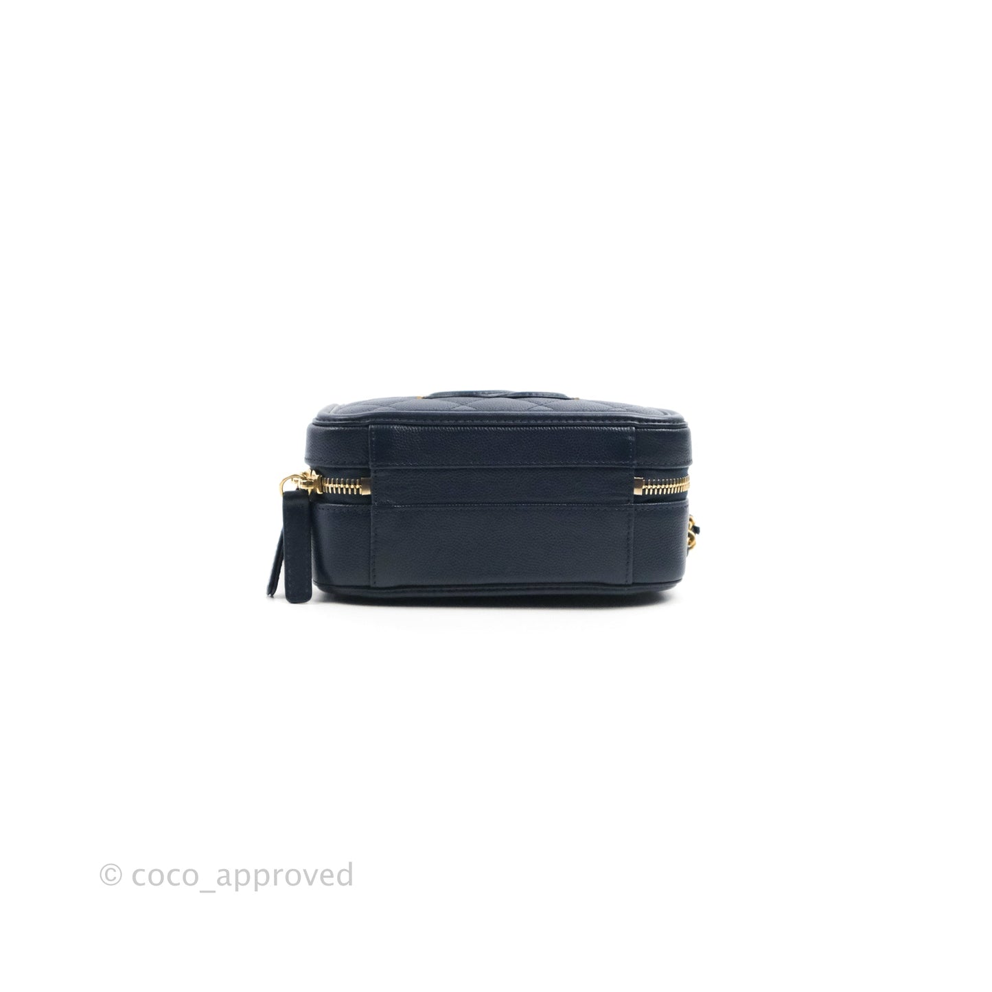 Chanel Quilted Small CC Filigree Vanity Case Navy Caviar Gold Hardware
