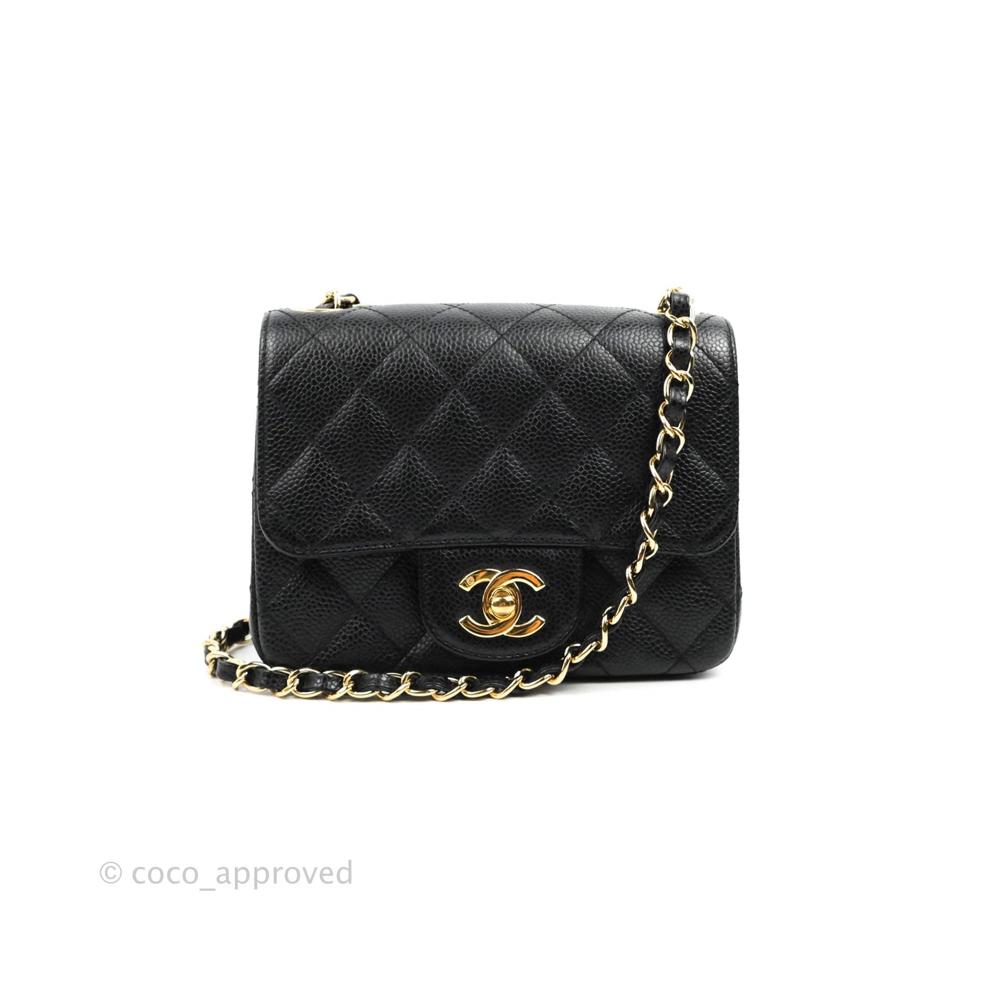 Chanel Quilted Mini Square Flap Bag Black Caviar 24K Gold Hardware