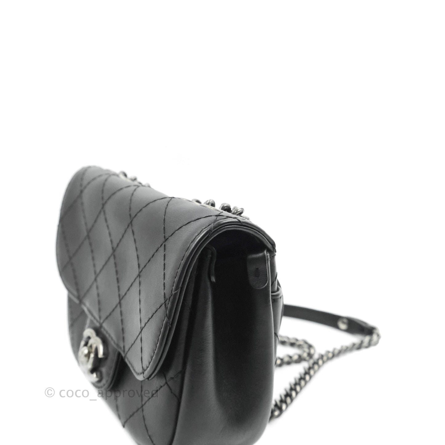 Chanel Flat Quilted Small Messenger Bag Black Calfskin Ruthenium Hardware