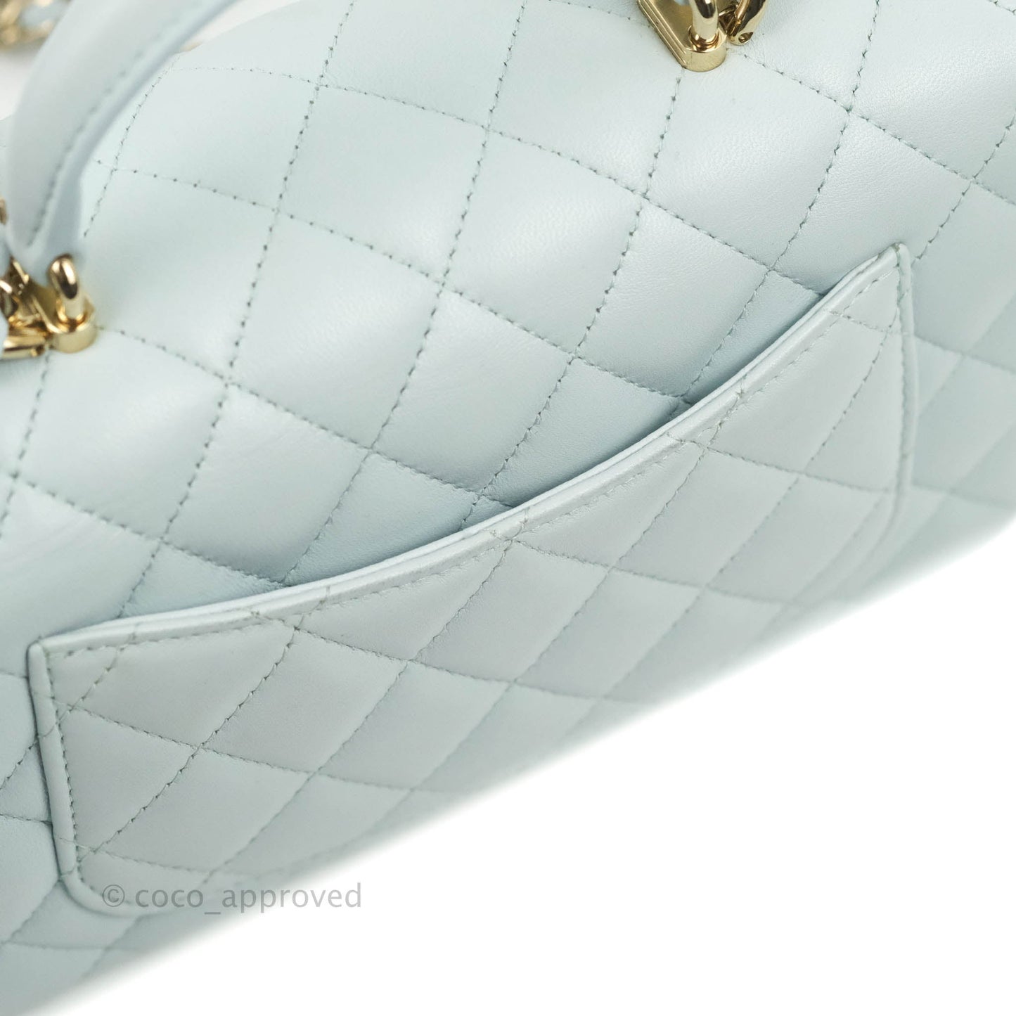 Chanel Top Handle Mini Rectangular Flap Bag Light Blue Lambskin Gold Hardware