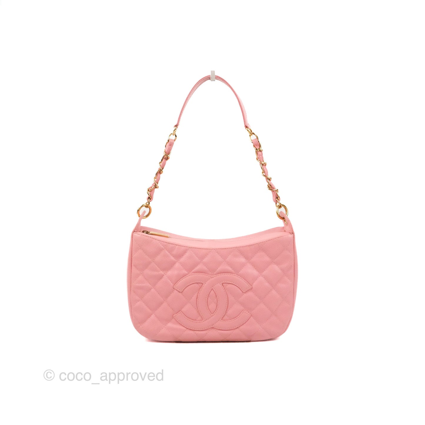 Chanel Vintage CC Quilted Shoulder Bag Pink Caviar Gold Hardware