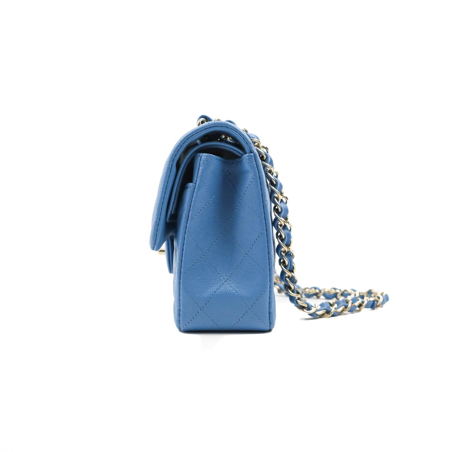 Chanel Small Classic Quilted Flap Blue Caviar Gold Hardware