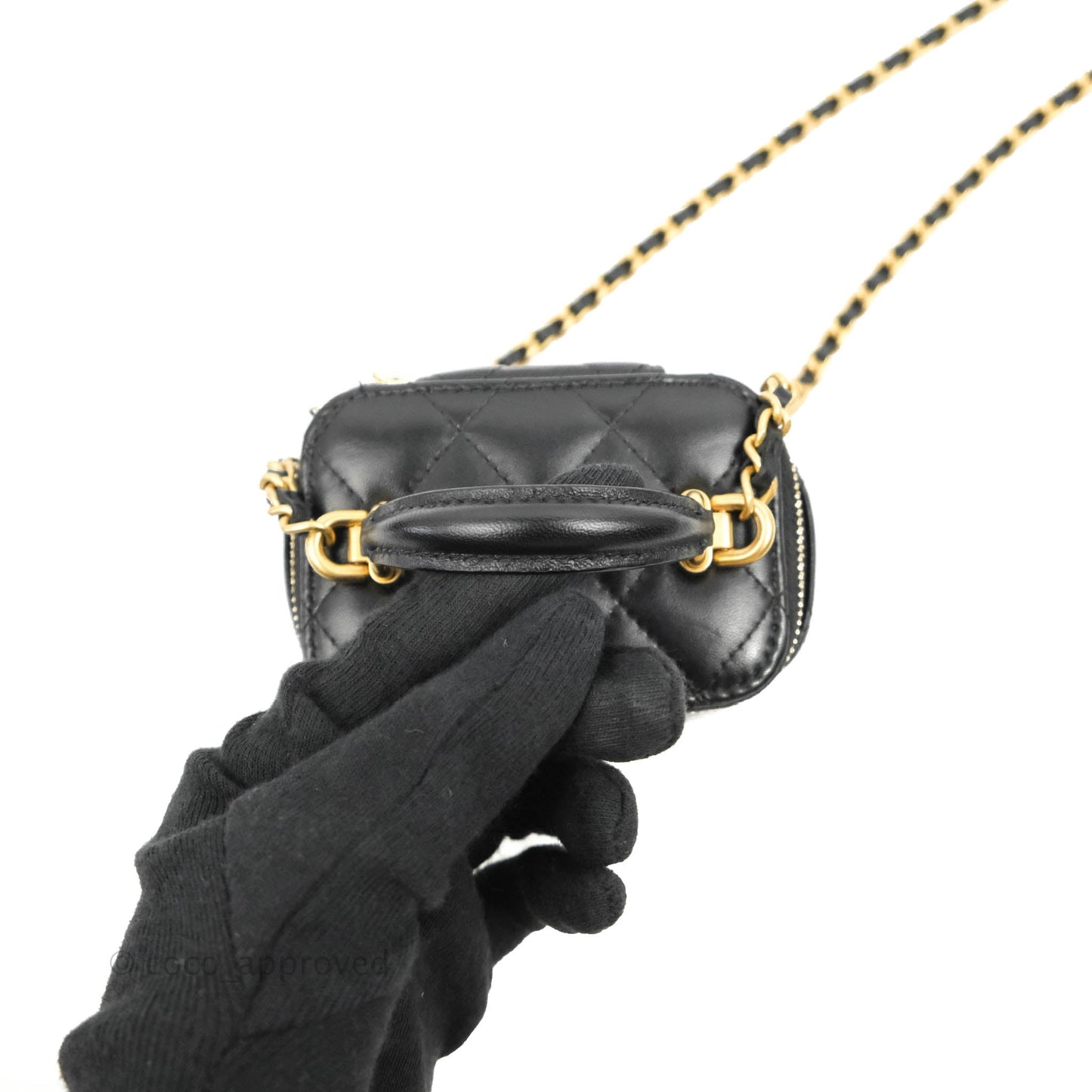 Chanel Mini Top Handle Vanity With Chain Black Lambskin Gold Hardware