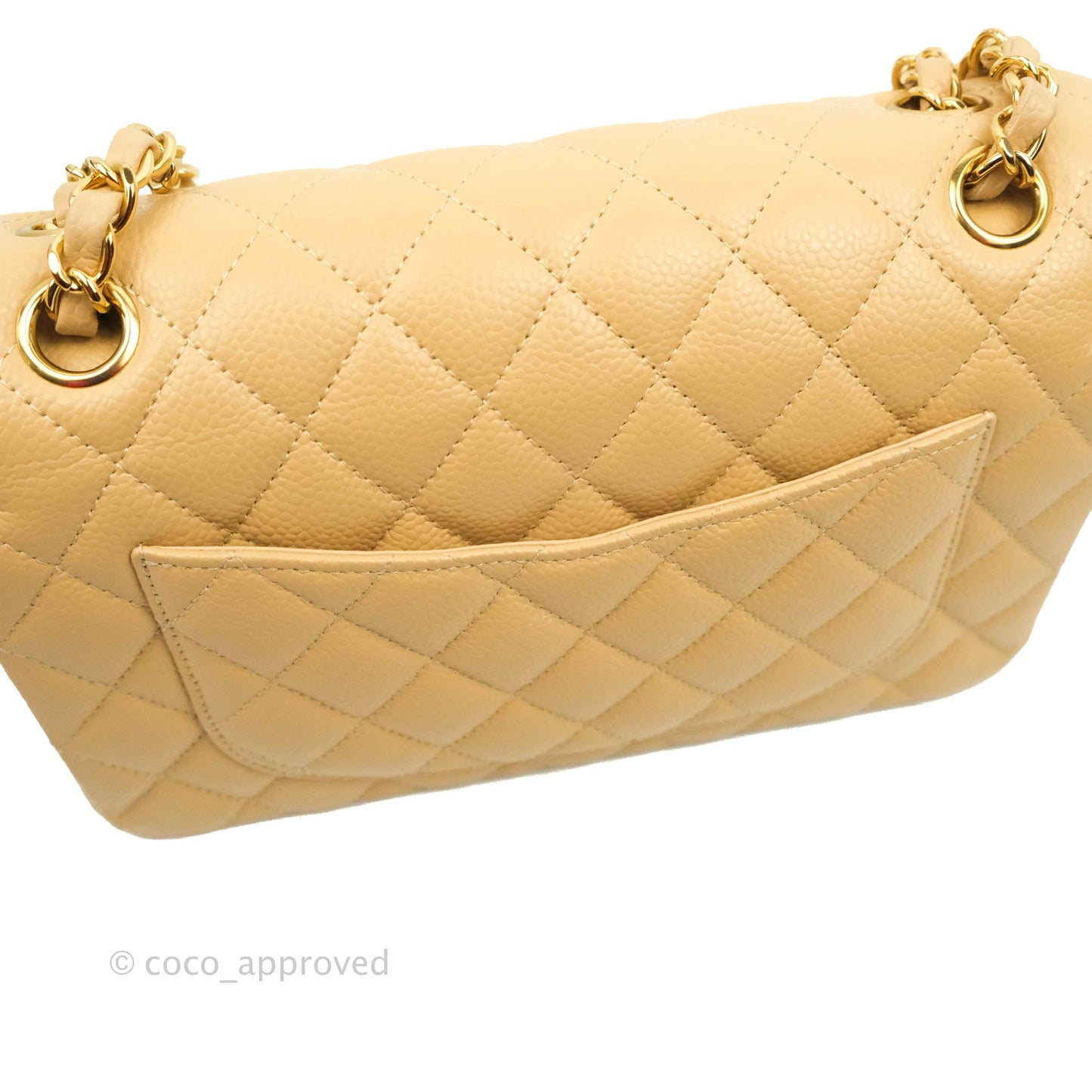 Chanel Small Classic Quilted Flap Beige Caviar Gold Hardware