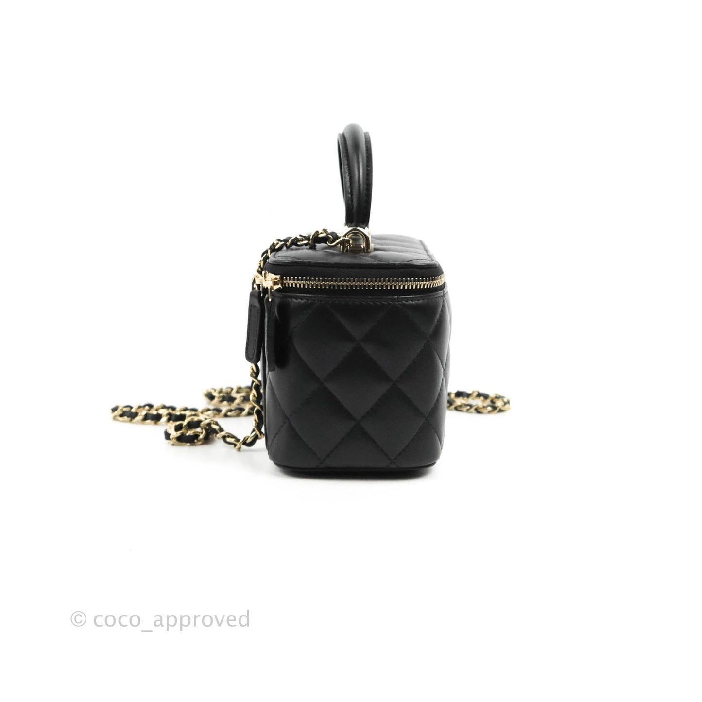 Chanel Vanity Rectangular Top Handle Black Lambskin Gold Hardware