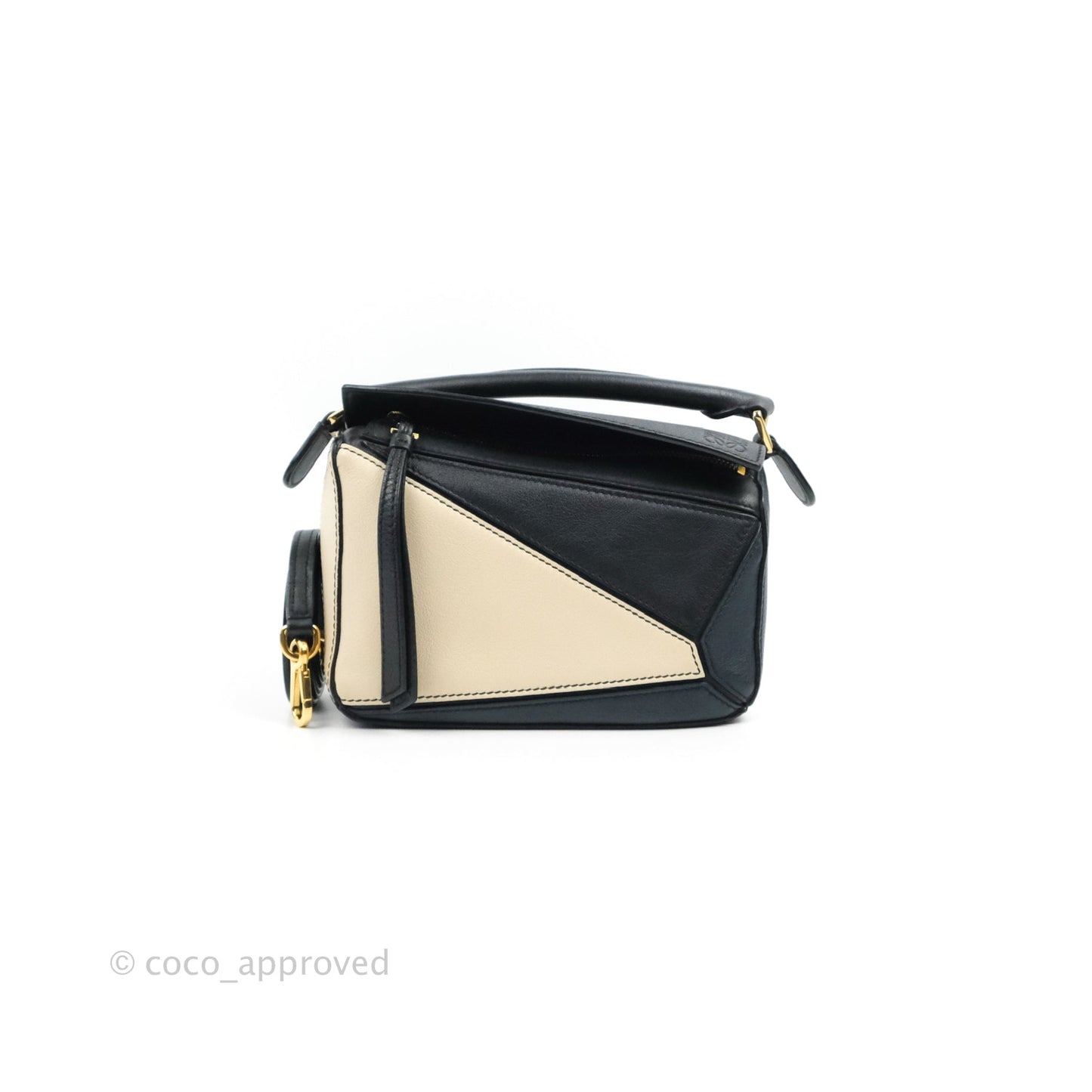 Loewe Mini Puzzle Bag Black/White/Navy Calfskin Gold Hardware