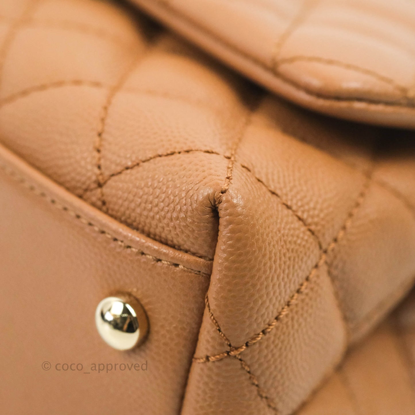 Chanel Mini Coco Handle Quilted Dark Beige Caramel Caviar Lizard Embossed Handle Gold Hardware
