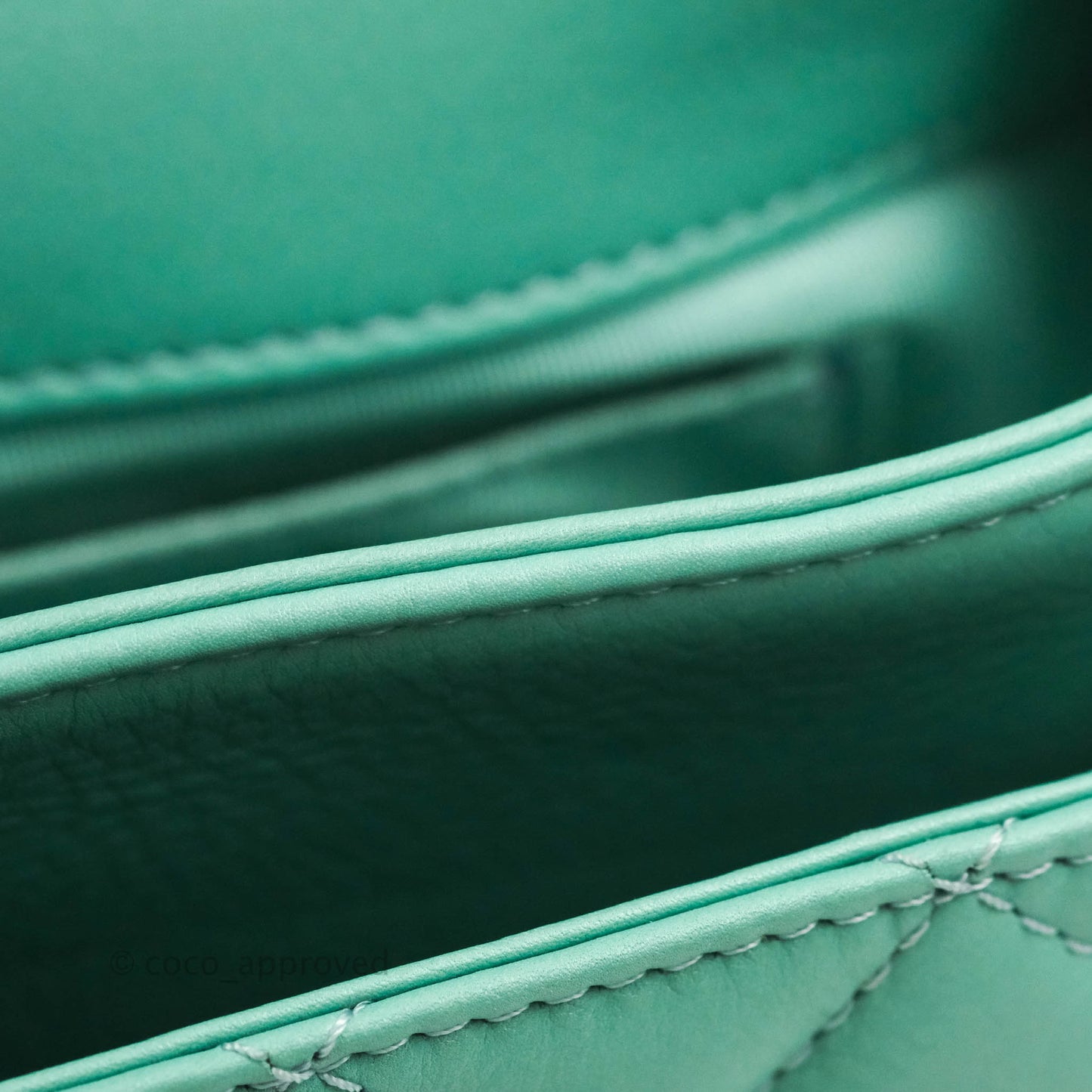 Chanel Quilted Small Day Trip Tiffany Blue Green Lambskin Aged Gold Hardware