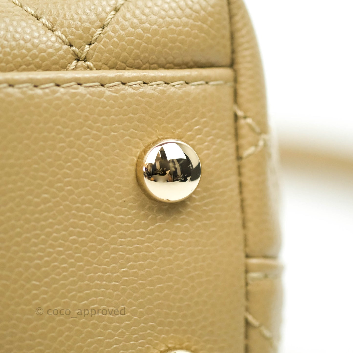 Chanel Mini Beige Coco Handle Quilted Caviar Gold Hardware Embossed Lizard Handle 21A