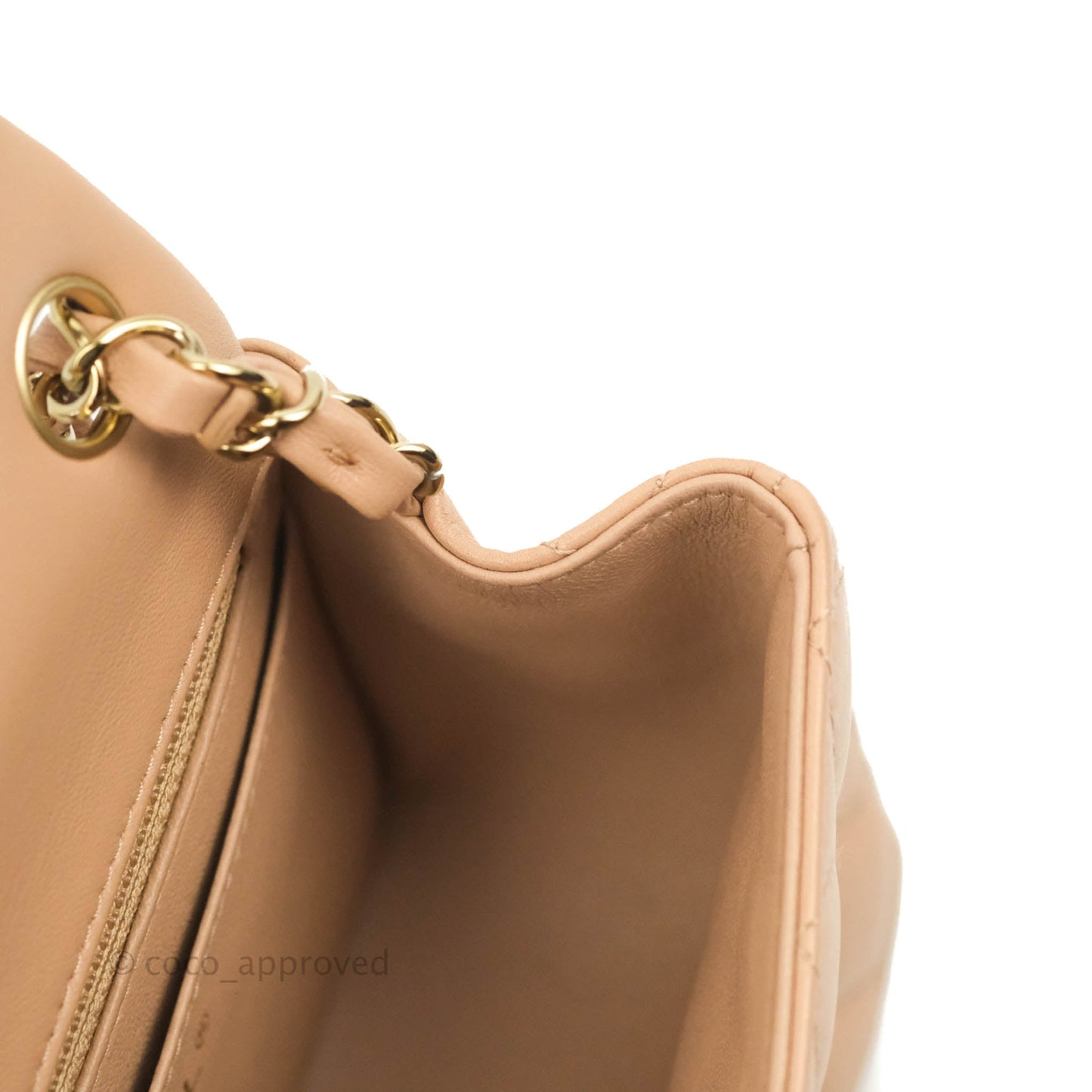 Chanel Mini Square Beige Lambskin Gold Hardware 21A