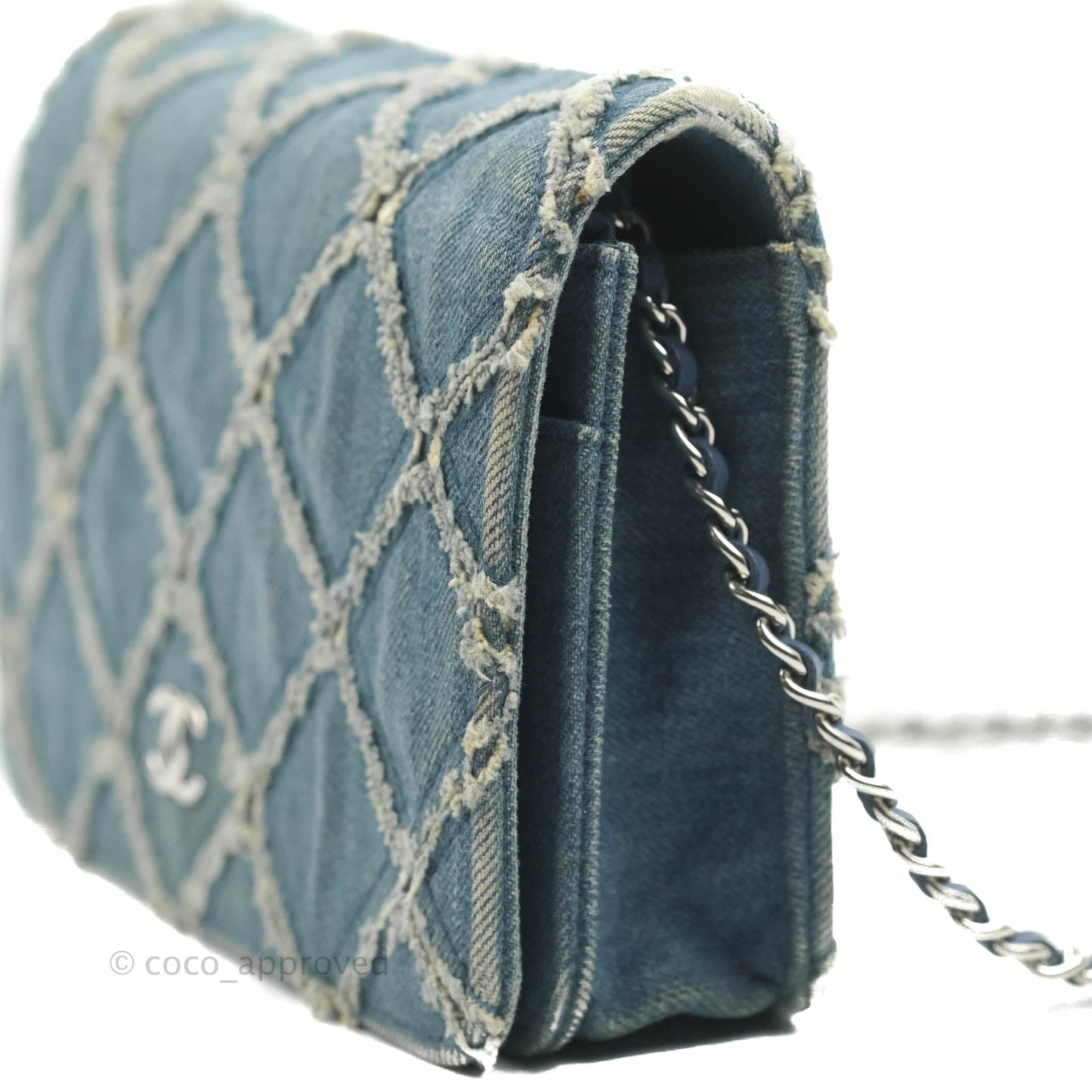 Chanel Quilted Wallet on Chain WOC Washed Denim Silver Hardware
