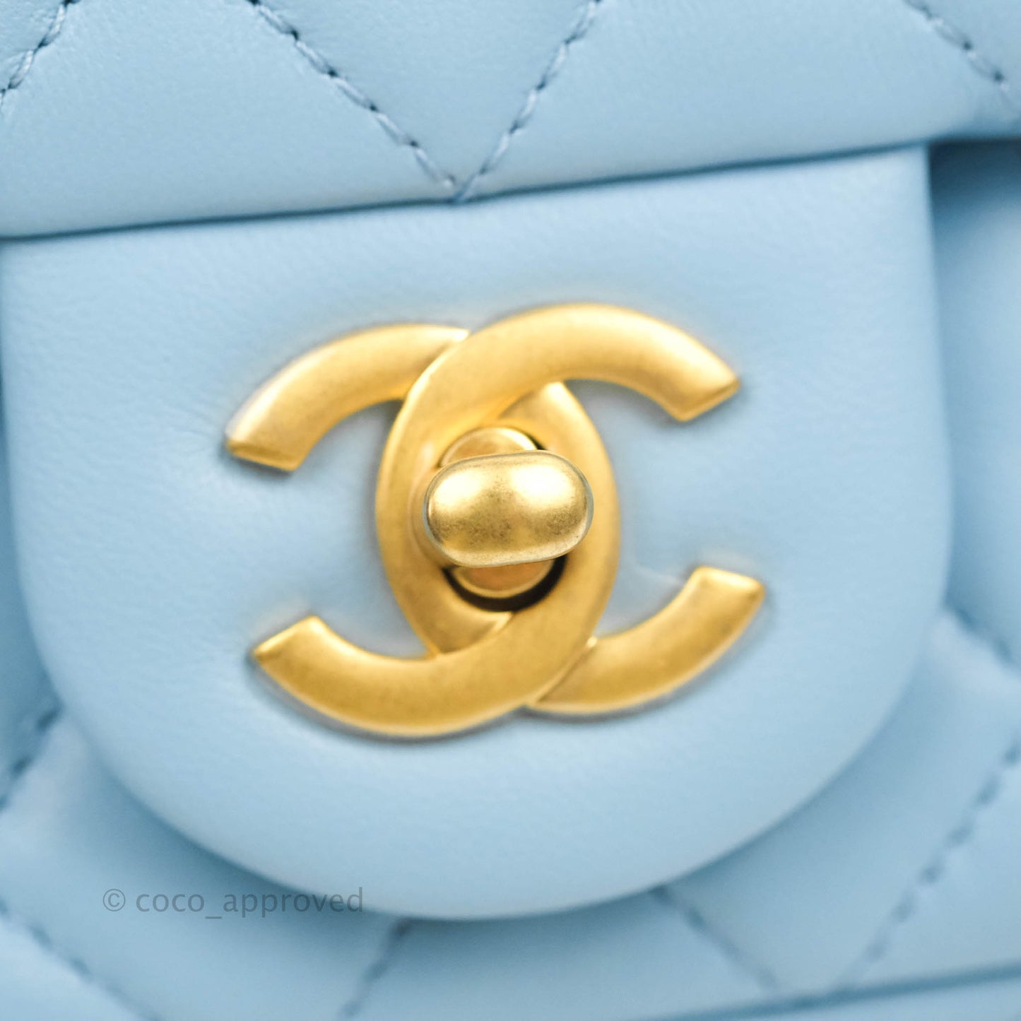 Chanel Mini Rectangular Pearl Crush Quilted Blue Lambskin Aged Gold Hardware