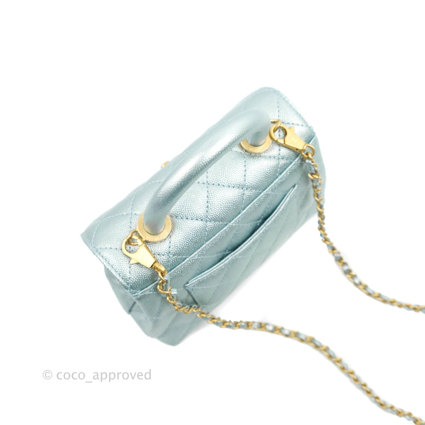 Chanel Mini Coco Handle Quilted Iridescent Blue Caviar Gold Hardware