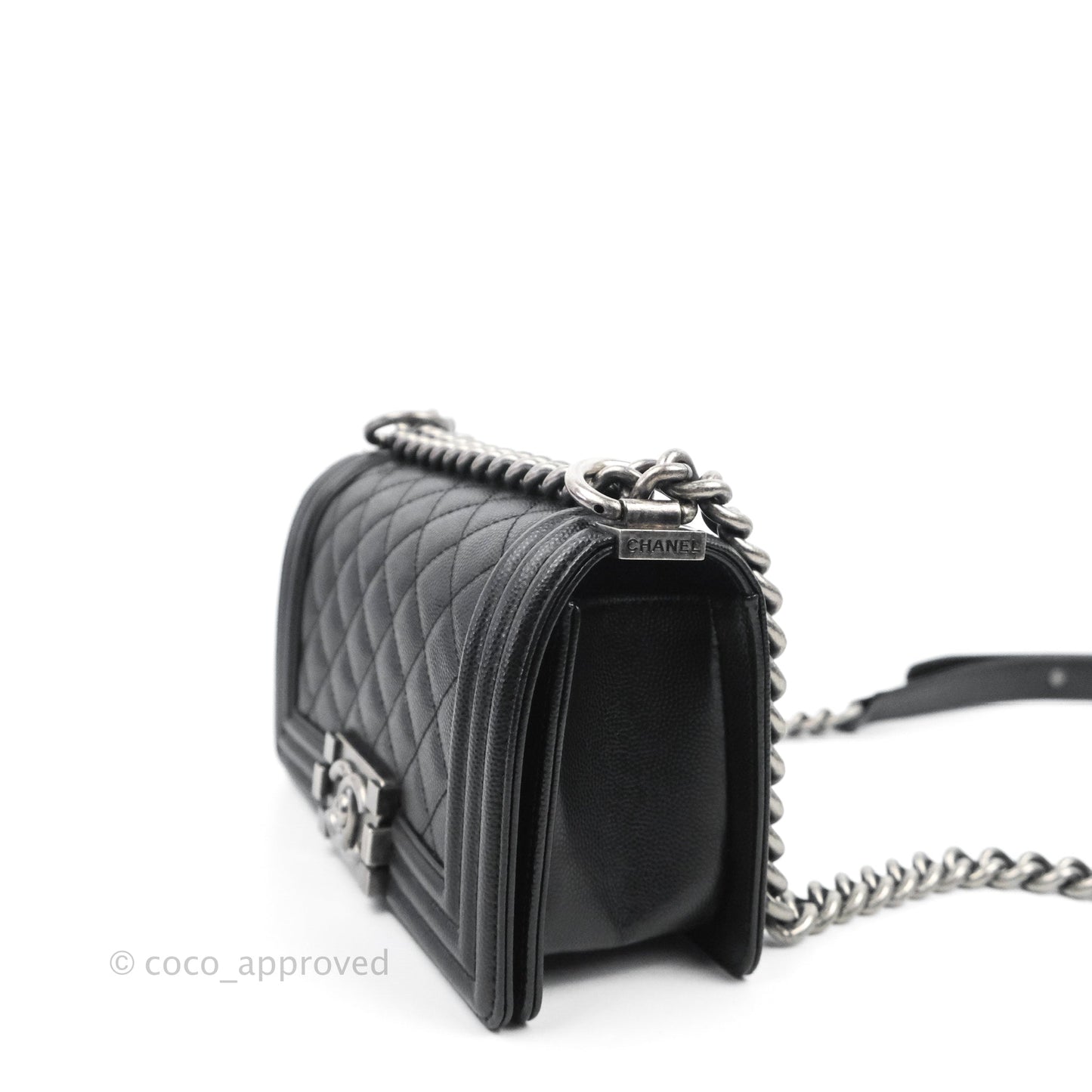 Chanel Small Quilted Boy Bag Black Caviar Ruthenium Hardware