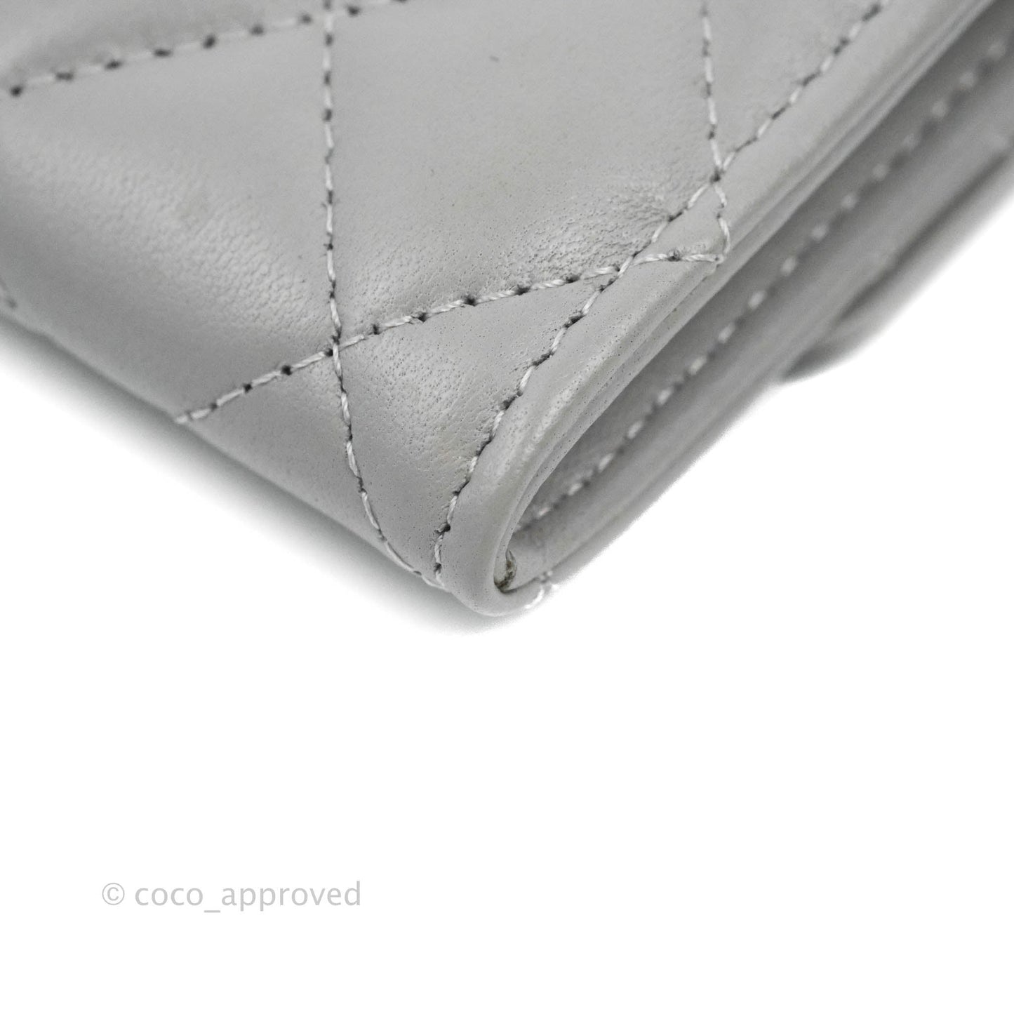 Chanel Quilted Flap Card Holder Grey Lambskin Silver Hardware