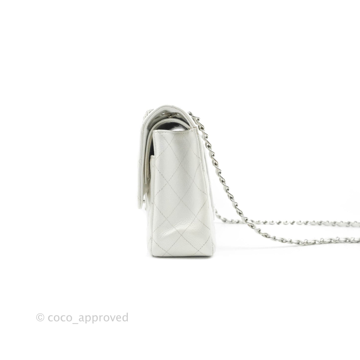 Chanel Classic M/L Medium Double Flap White Caviar Silver Hardware