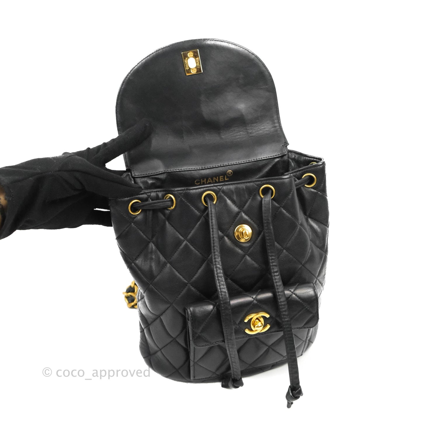 Chanel Vintage CC Duma Backpack Black Lambskin 24K Gold Hardware