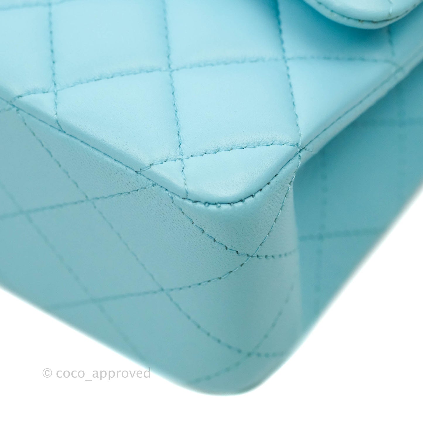 Chanel Classic M/L Medium Double Flap Tiffany Neon Blue Lambskin Silver Hardware 21S