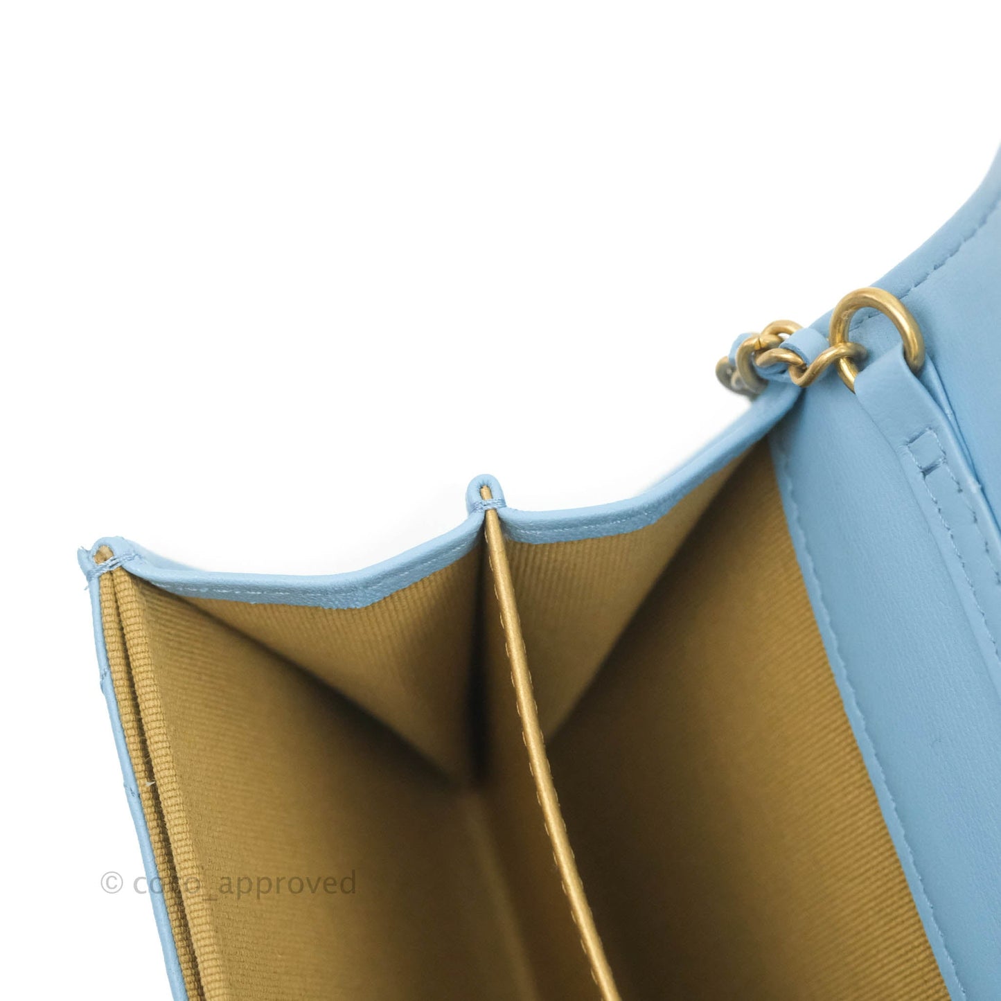 Chanel Pearl Crush Mini Clutch With Chain Blue Lambskin Aged Gold Hardware