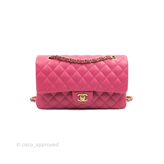 Chanel Classic M/L Medium Double Flap Pink Lambskin Matte Gold Hardware