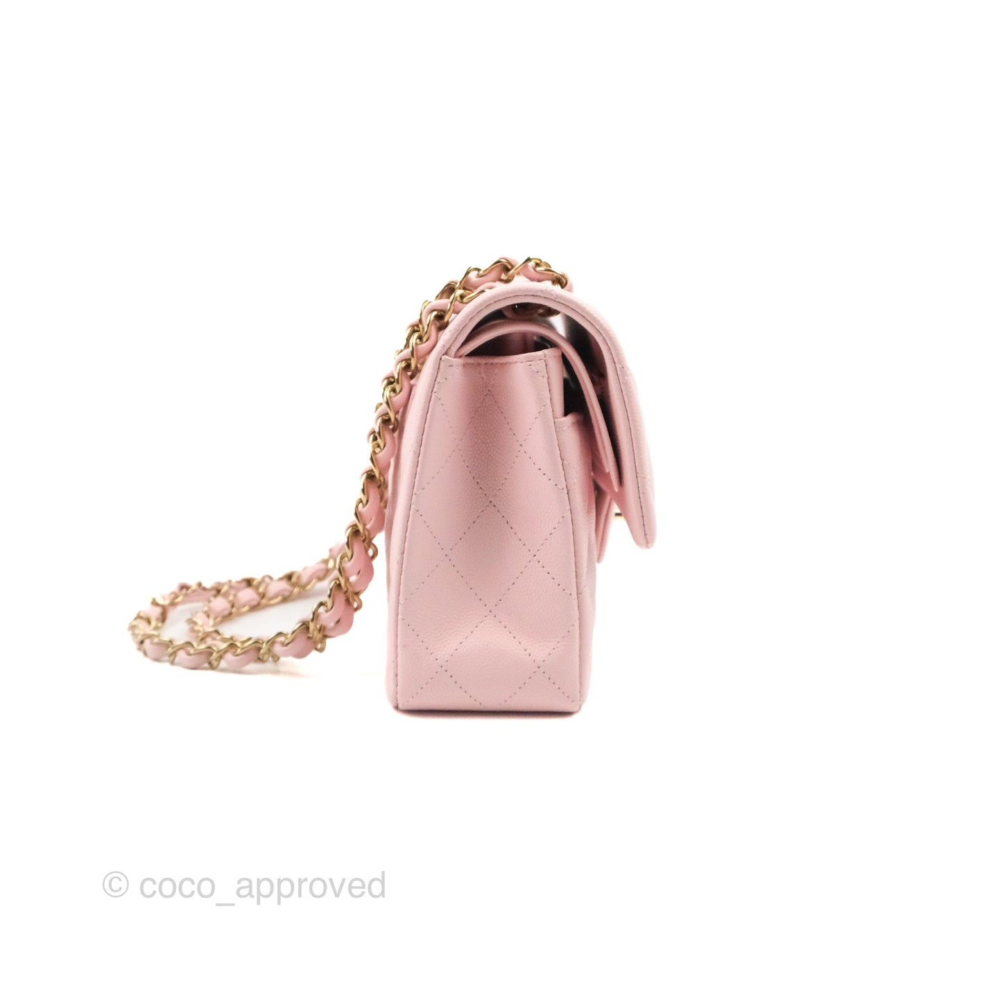 Chanel Small S/M Classic Quilted Flap Pink Caviar Gold Hardware 22S