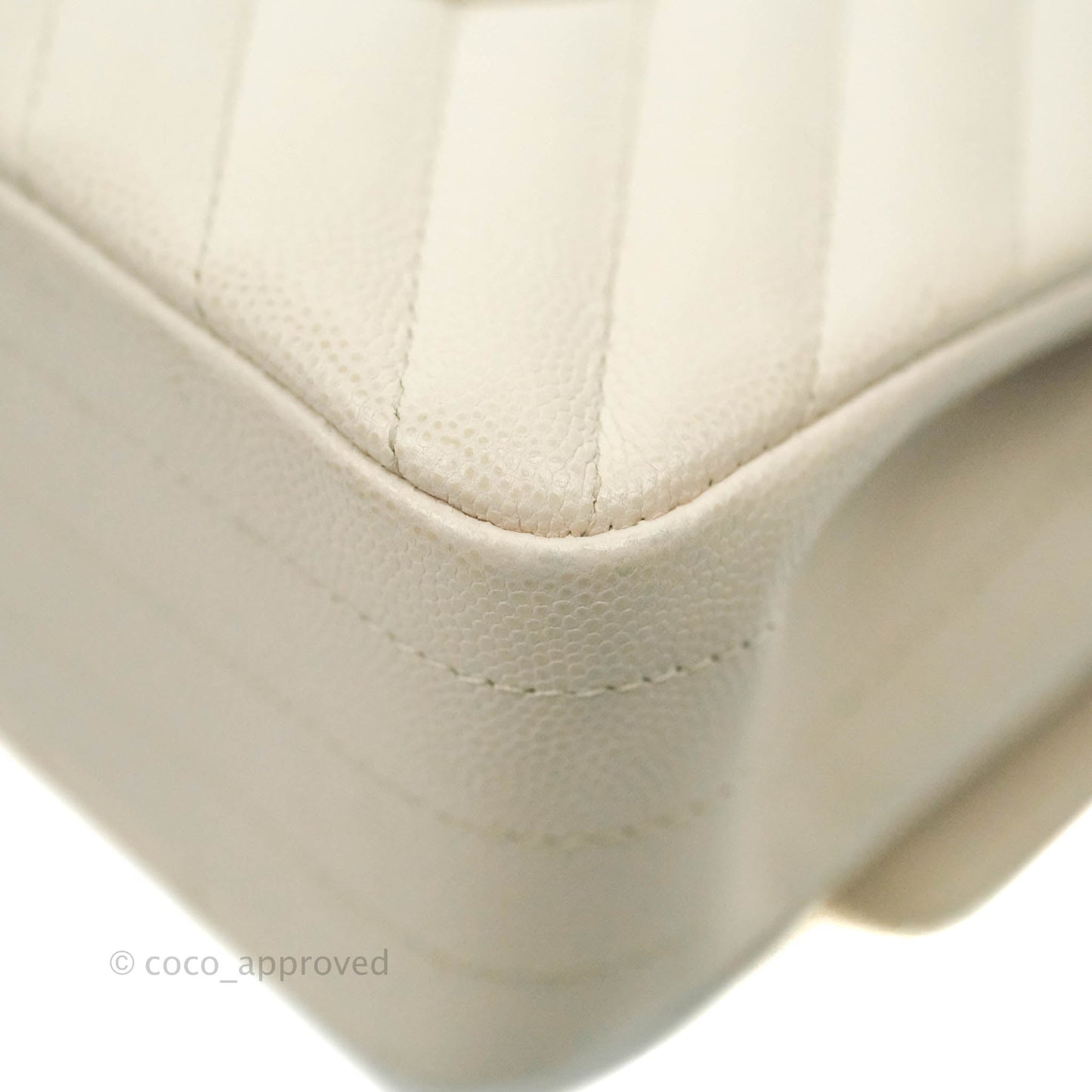 Chanel Classic M/L Medium Double Flap Chevron Ivory Caviar Gold Hardware